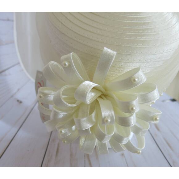 CHARM'S *NWT* Hat CHURCH/KENTUCKY DERBY/WEDDING Beaded Bow Ivory/Off White - Picture 2 of 10